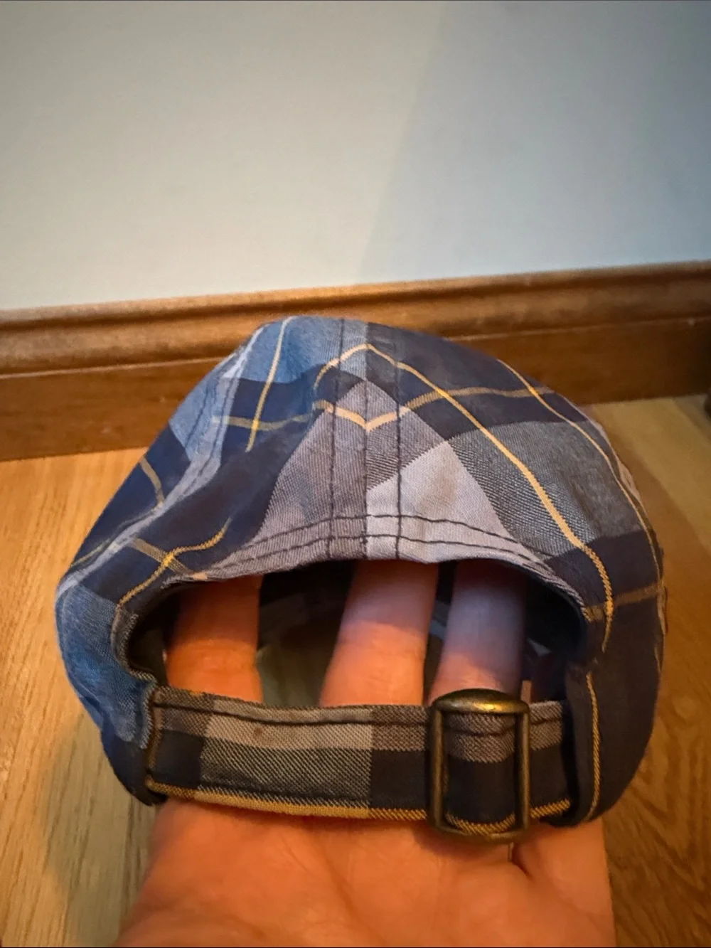 Love your melon plaid hat with leather logo